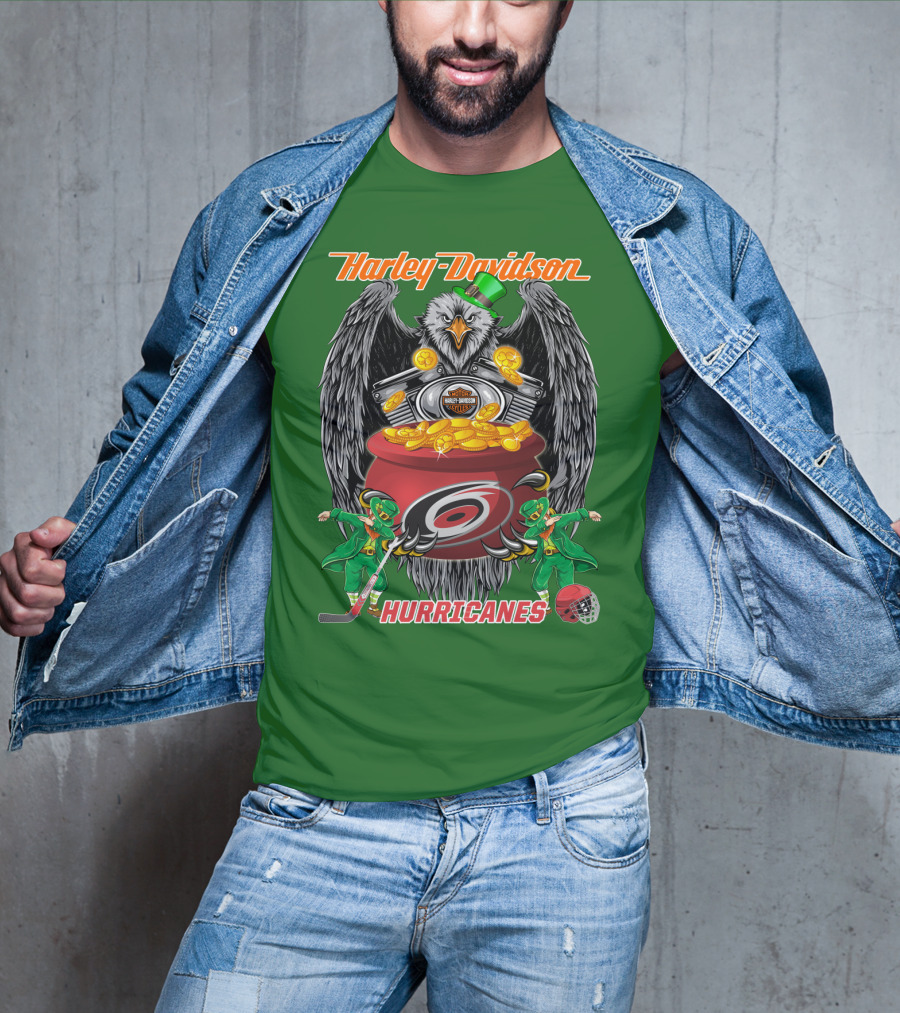 Harley Davidson Hurricanes Nhl Carolina Hockey Luck St. Patrick's Day Eagle T-Shirt