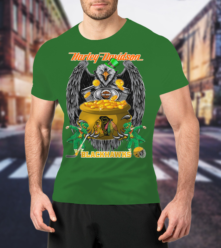 Harley Davidson Nhl Chicago Blackhawks St. Patrick's Day T-Shirt