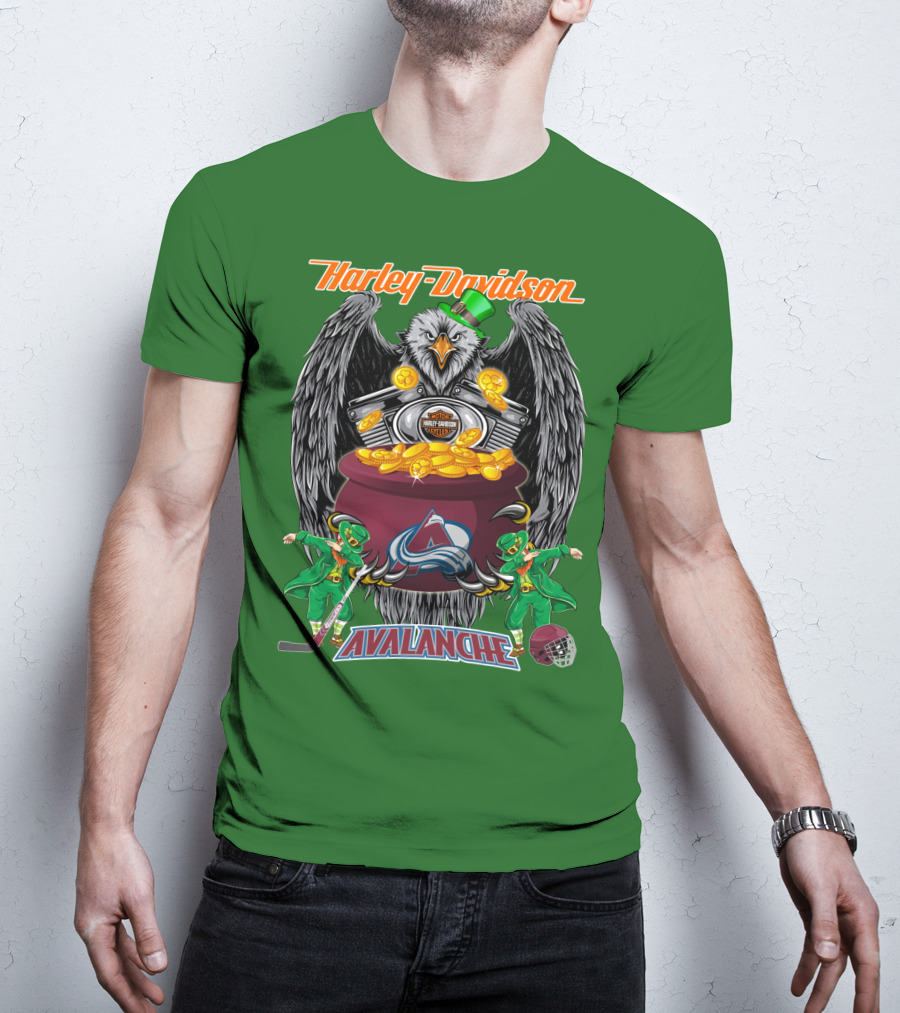 Harley Davidson Nhl Colorado Avalanche Eagle Leprechaun Hockey T-Shirt