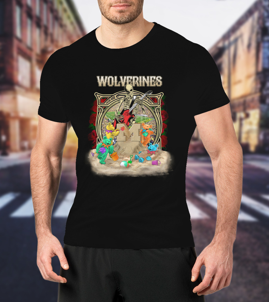 Wolverines Skeleton Guitar Bears M Beach Roses Ncaa1 Mw T-Shirt