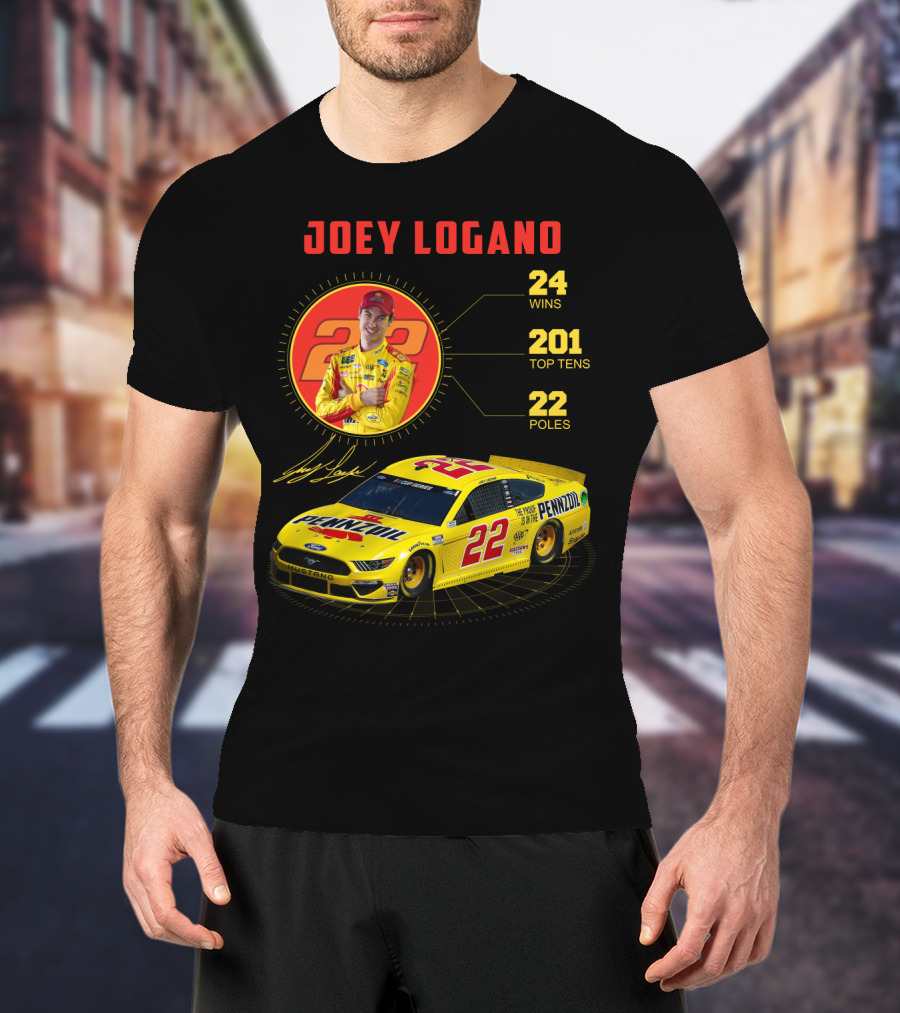 Joey Logano 22 Pennzoil Racing Stats 24 Wins 201 Top Tens 22 Poles T-Shirt