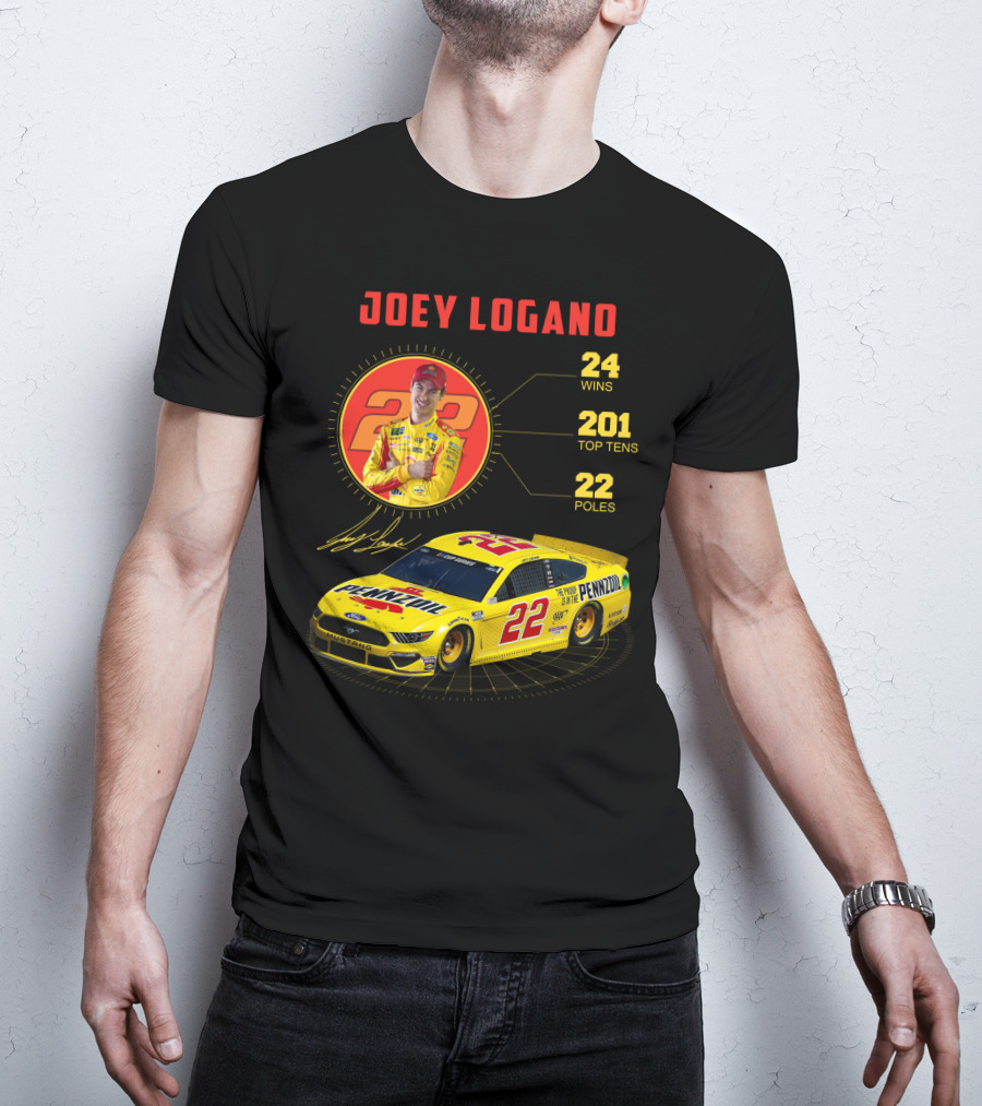 Joey Logano 22 Pennzoil Racing Stats 24 Wins 201 Top Tens 22 Poles T-Shirt