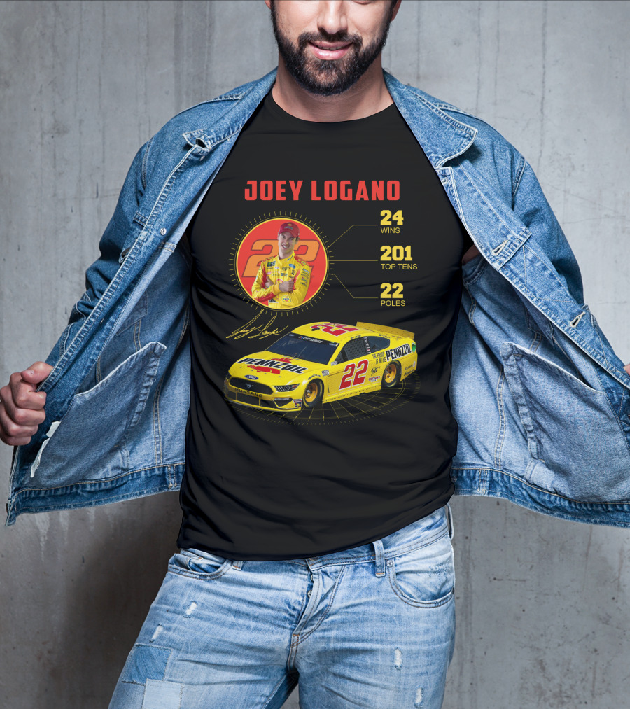 Joey Logano 22 Pennzoil Racing Stats 24 Wins 201 Top Tens 22 Poles T-Shirt