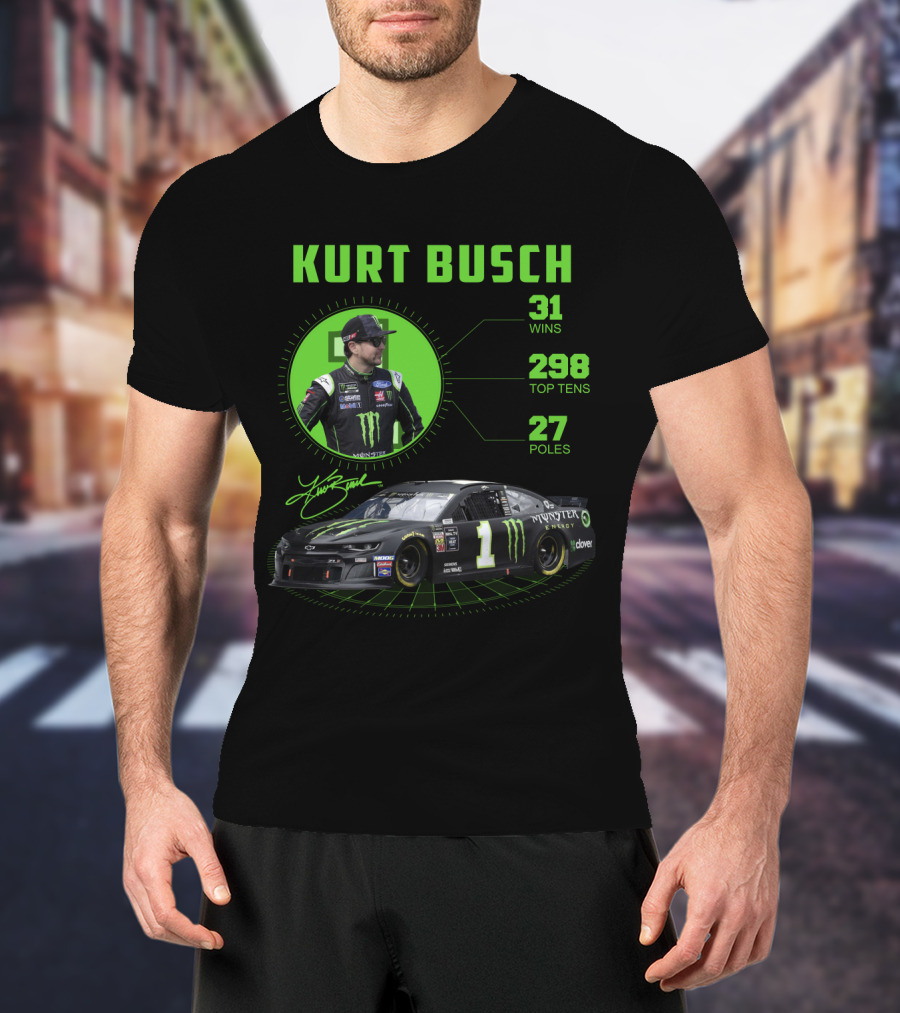 Kurt Busch 31 Wins 298 Top Tens 27 Poles Monster Energy Racing T-Shirt