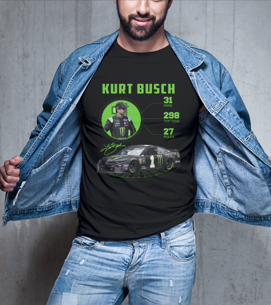 Kurt Busch 31 Wins 298 Top Tens 27 Poles Monster Energy Racing T-Shirt