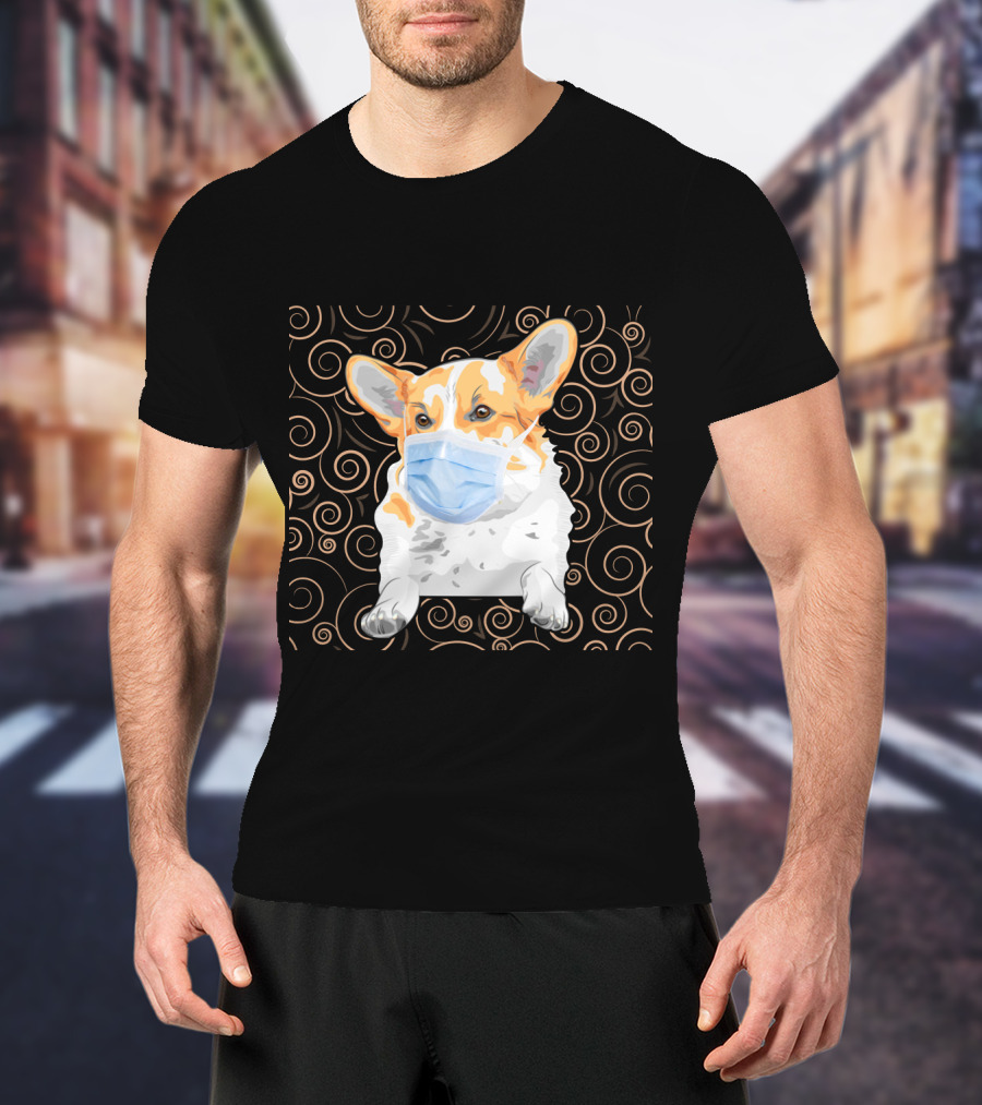 Corgi Wearing Mask With Swirl Pattern Background 81 T-Shirt