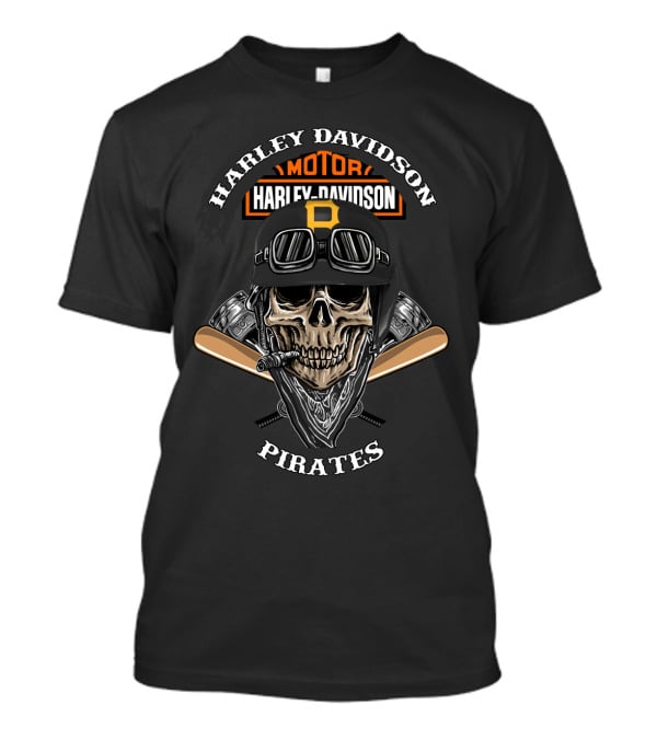 Harley Davidson Pirates Skull With Crossed Baseball Bats T-Shirt