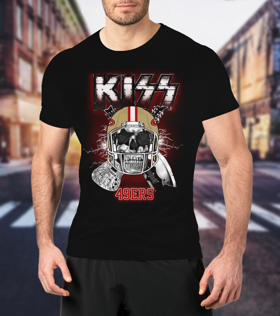 Kiss Sf 49ers Skull Helmet Electric T-Shirt