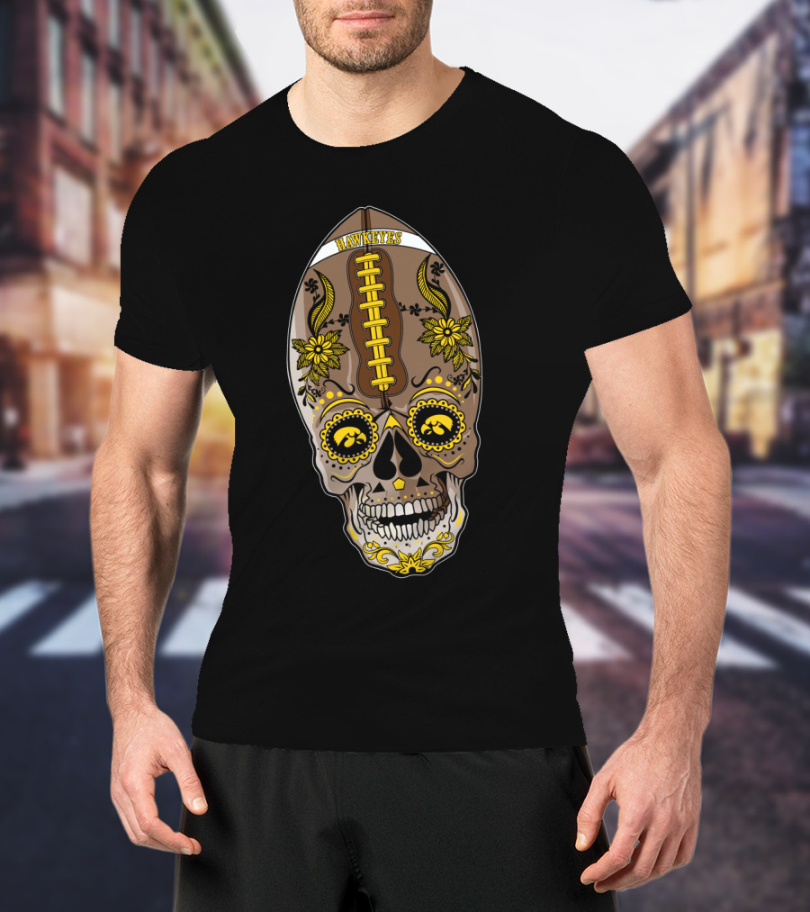 Hawkeyes Football Sugar Skull T-Shirt
