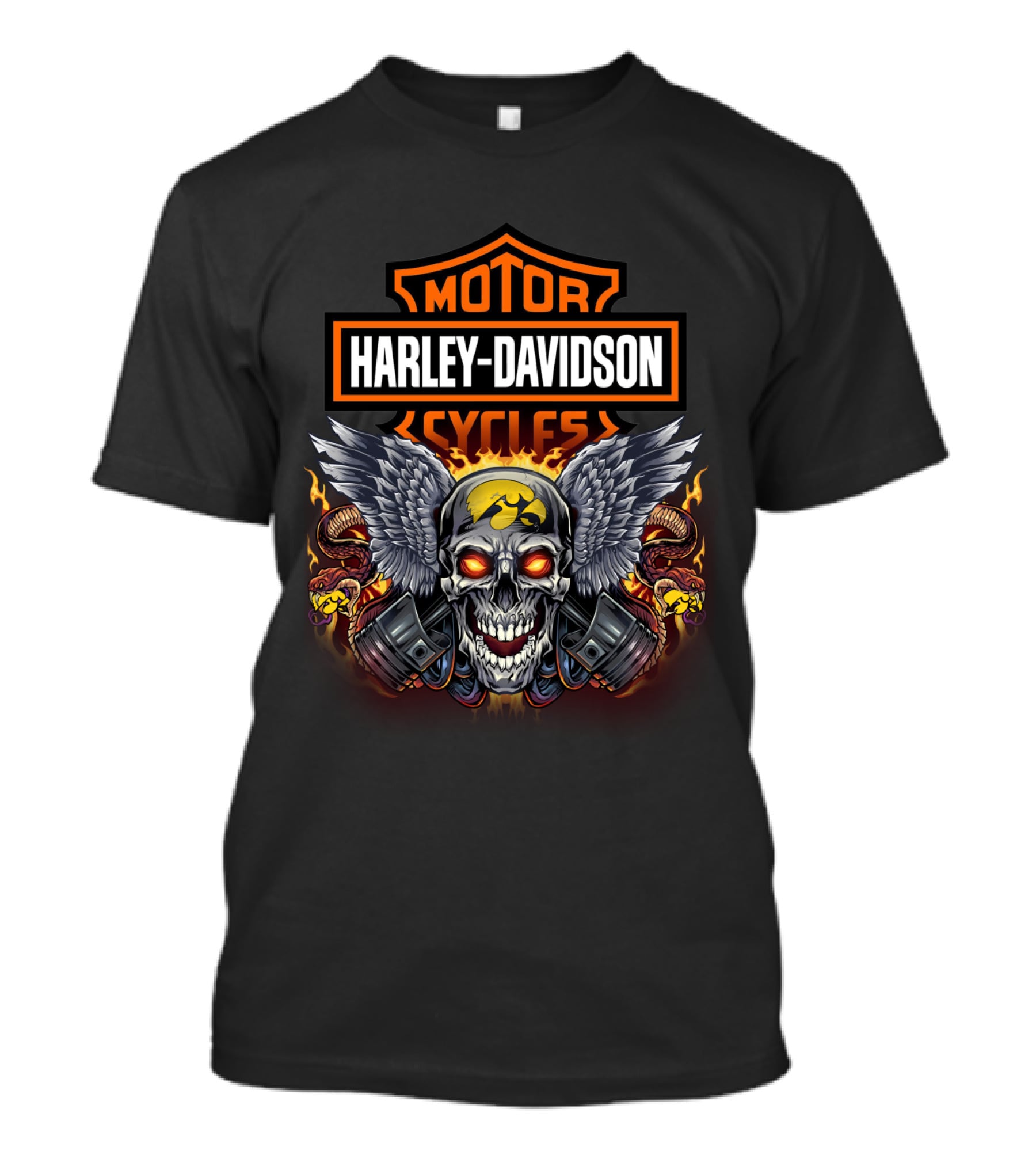 Harley Davidson Motor Cycles Skull With Wings And Flames T-Shirt