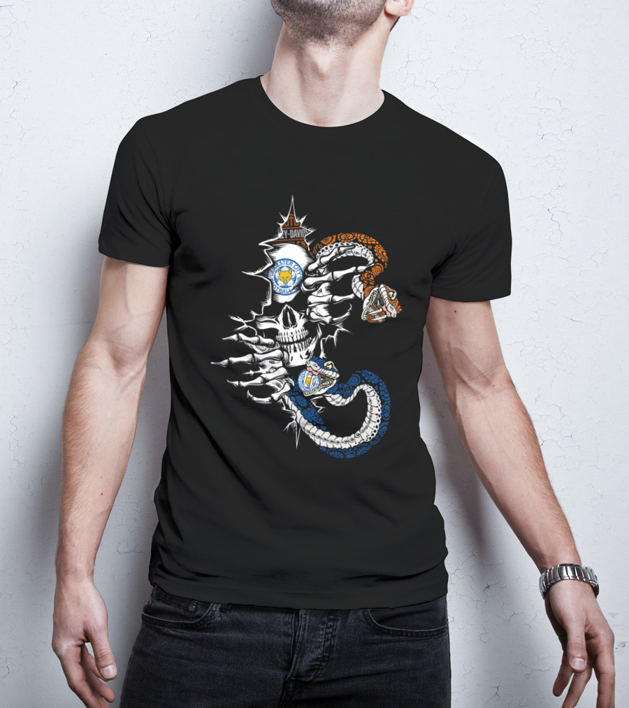 Leicester City Football Club Skull And Snakes Harley Davidson Stl T-Shirt