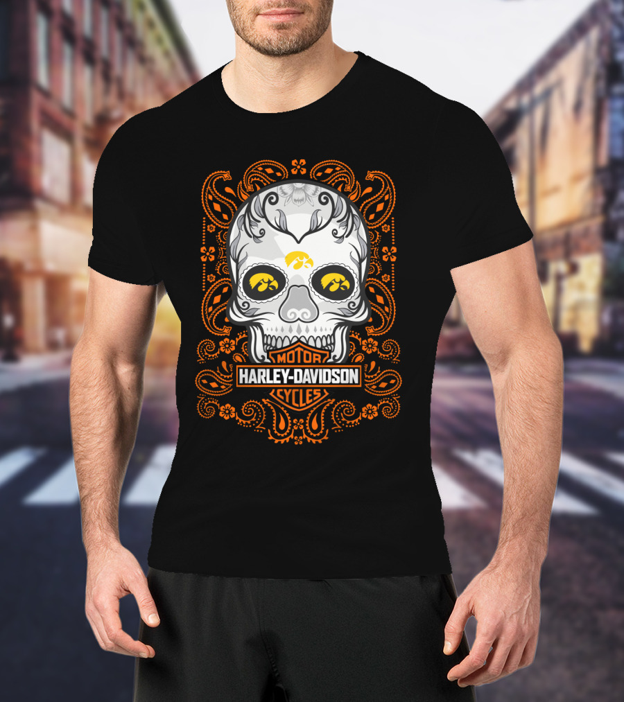 Harley Davidson Motor Cycles Iowa Hawkeyes Skull T-Shirt