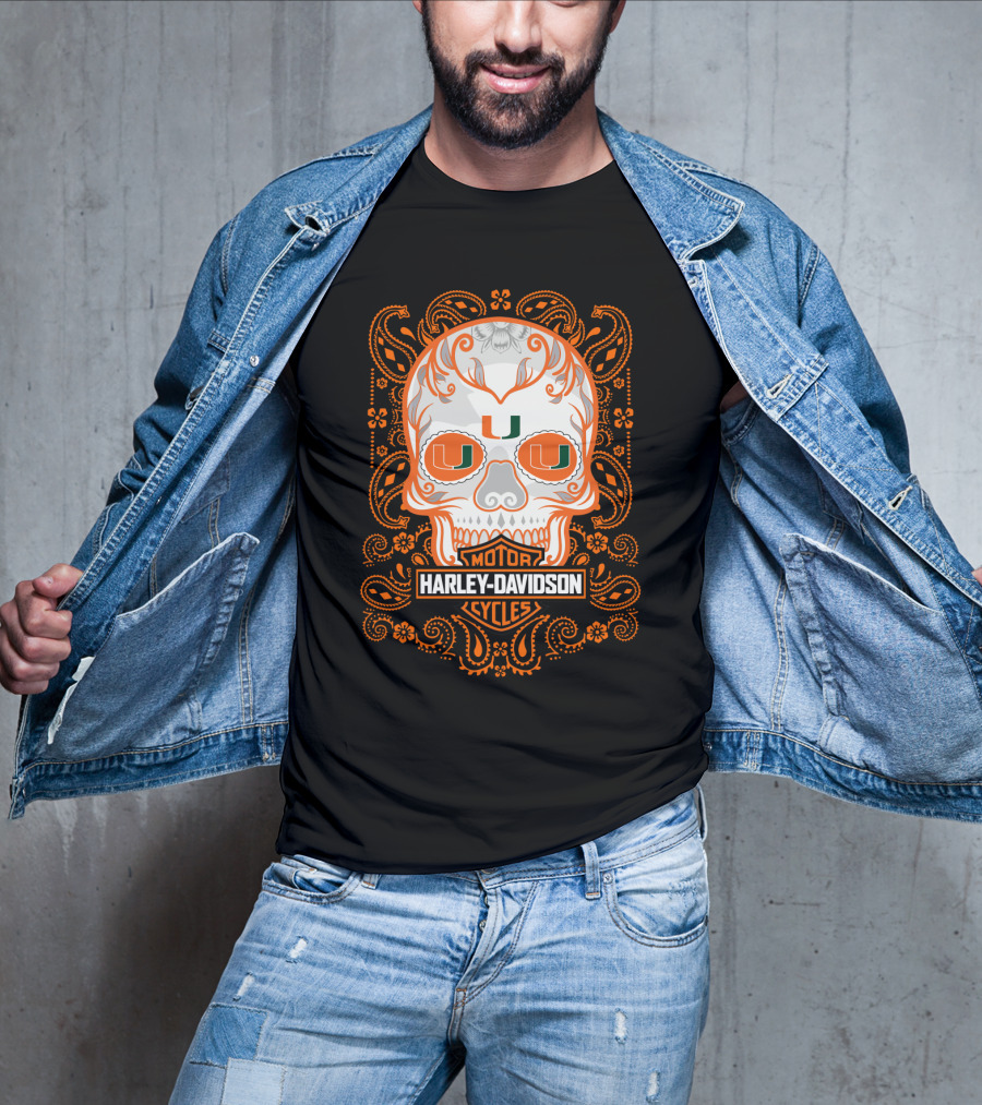 Harley Davidson Motor Cycles Miami Hurricanes U Skull T-Shirt