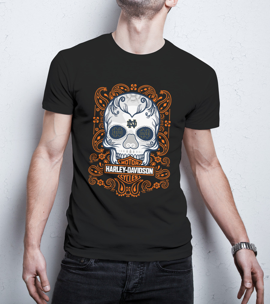 Ncaa Notre Dame Fighting Irish Harley Davidson Skull T-Shirt