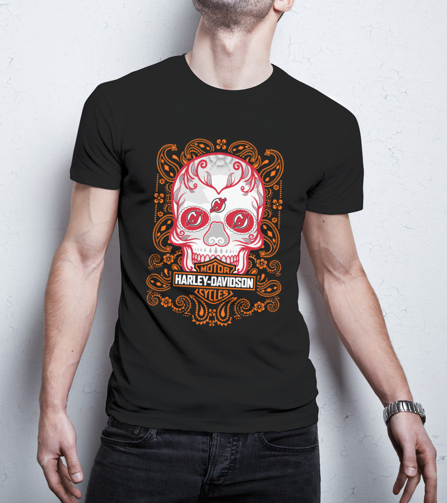 Harley Davidson Motor Cycles Nhl Njd Sugar Skull T-Shirt