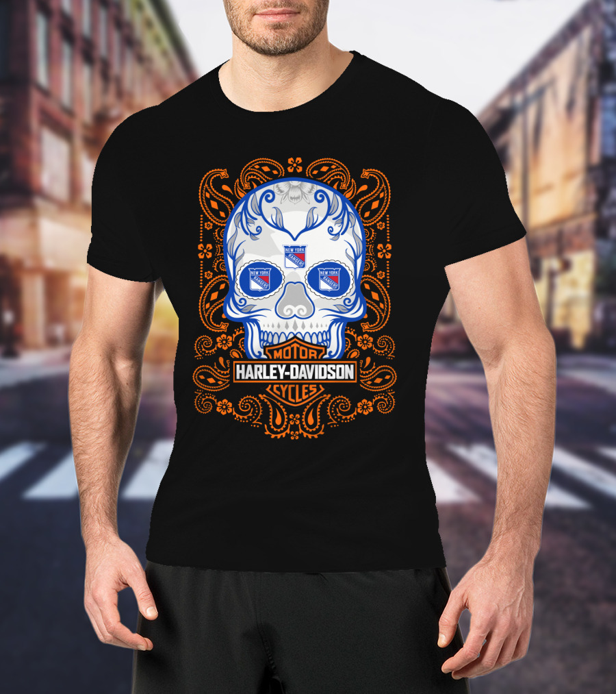 Harley Davidson Cycles Skull New York Rangers Nhl 102 Tvl T-Shirt