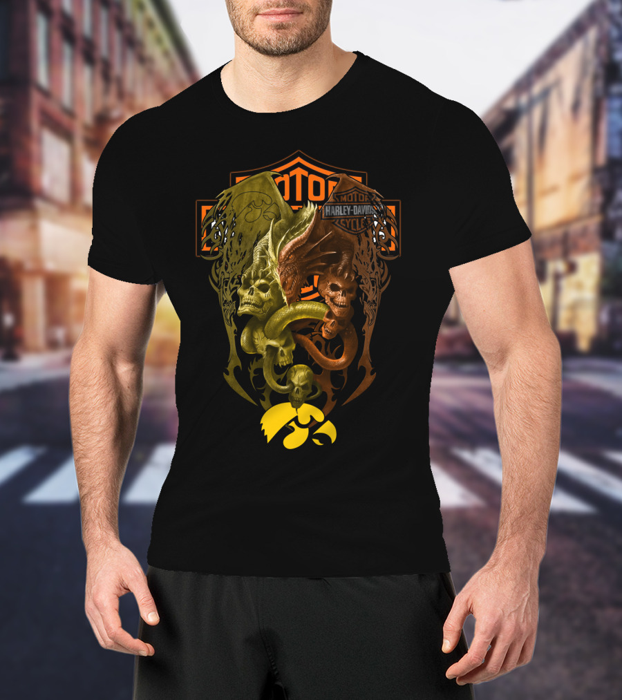 Harley Davidson Skull Snake Iowa Hawkeyes Ncaa T-Shirt
