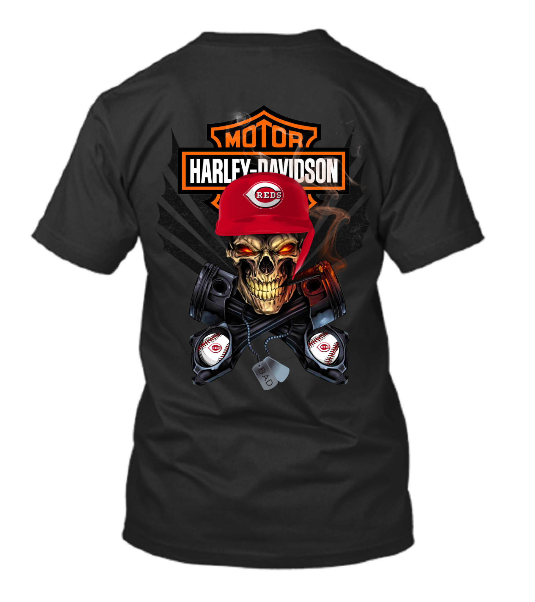 Harley Davidson Cincinnati Reds Skull And Pistons T-Shirt