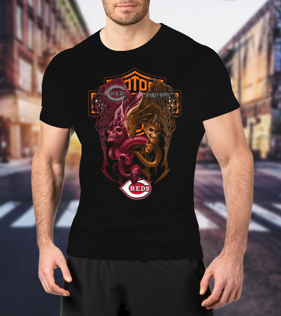 Cincinnati Reds Harley Davidson Skull T-Shirt