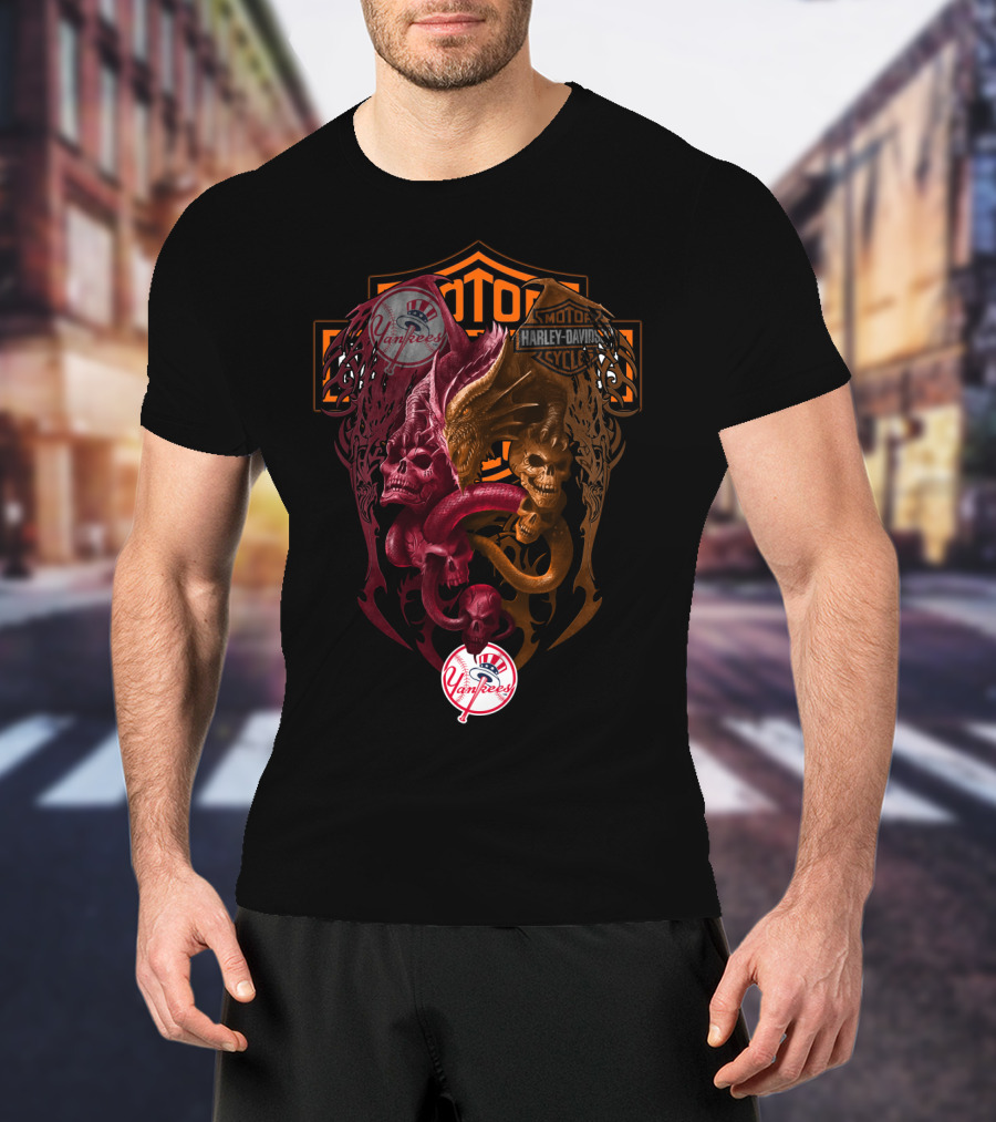 Mlb Nyy Harley Davidson Yankees Skulls And Serpents T-Shirt