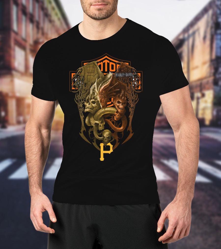 Harley Davidson Pirates Skull Dragon Patch Mlb 108 T-Shirt