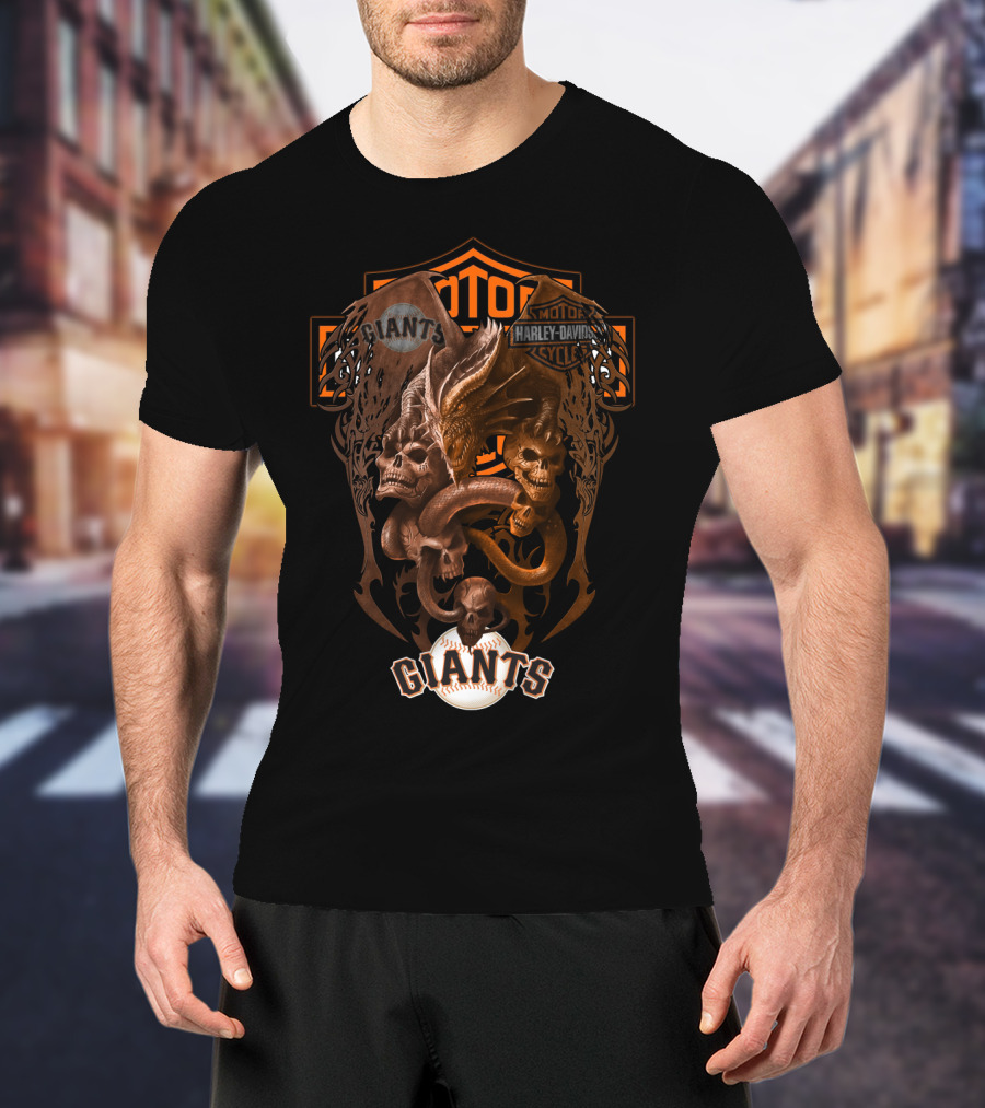 Mlb Sfg Giants Harley Davidson Skull And Dragon T-Shirt