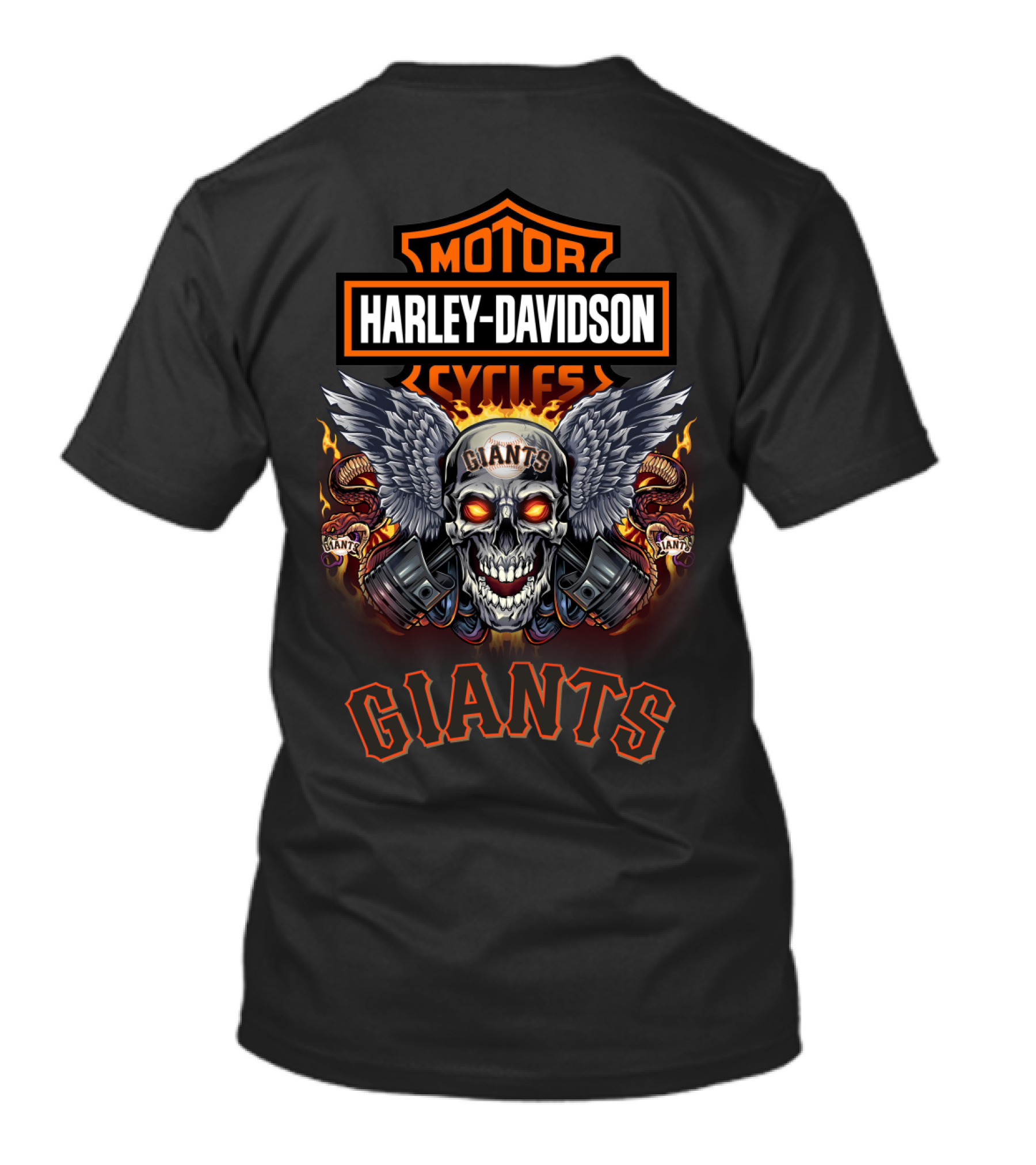 Harley Davidson Motor Cycles Giants Skull Wings T-Shirt