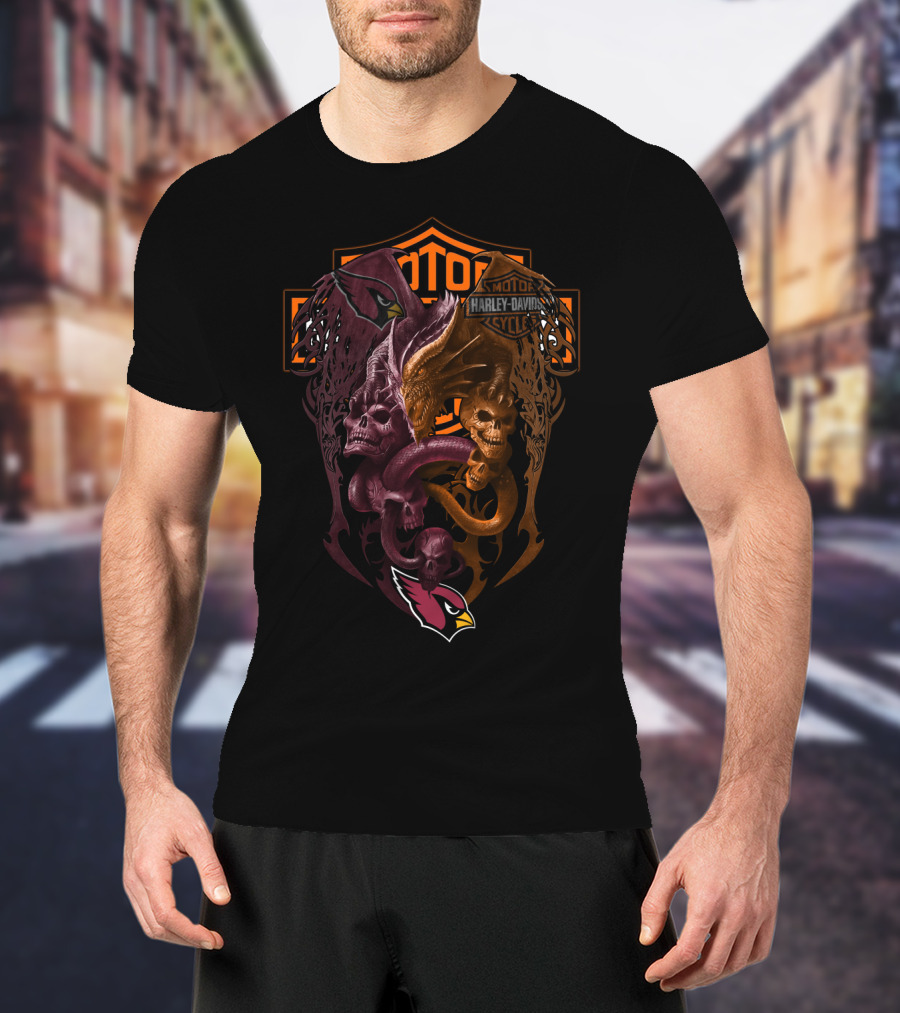 Cardinals Harley Davidson Nfl Ac Skulls And Serpents T-Shirt