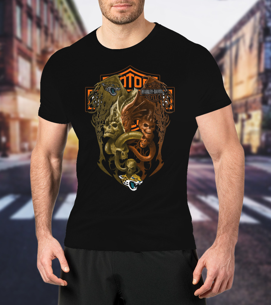 Nfl Jj Harley Davidson Jaguars Skulls Serpent T-Shirt