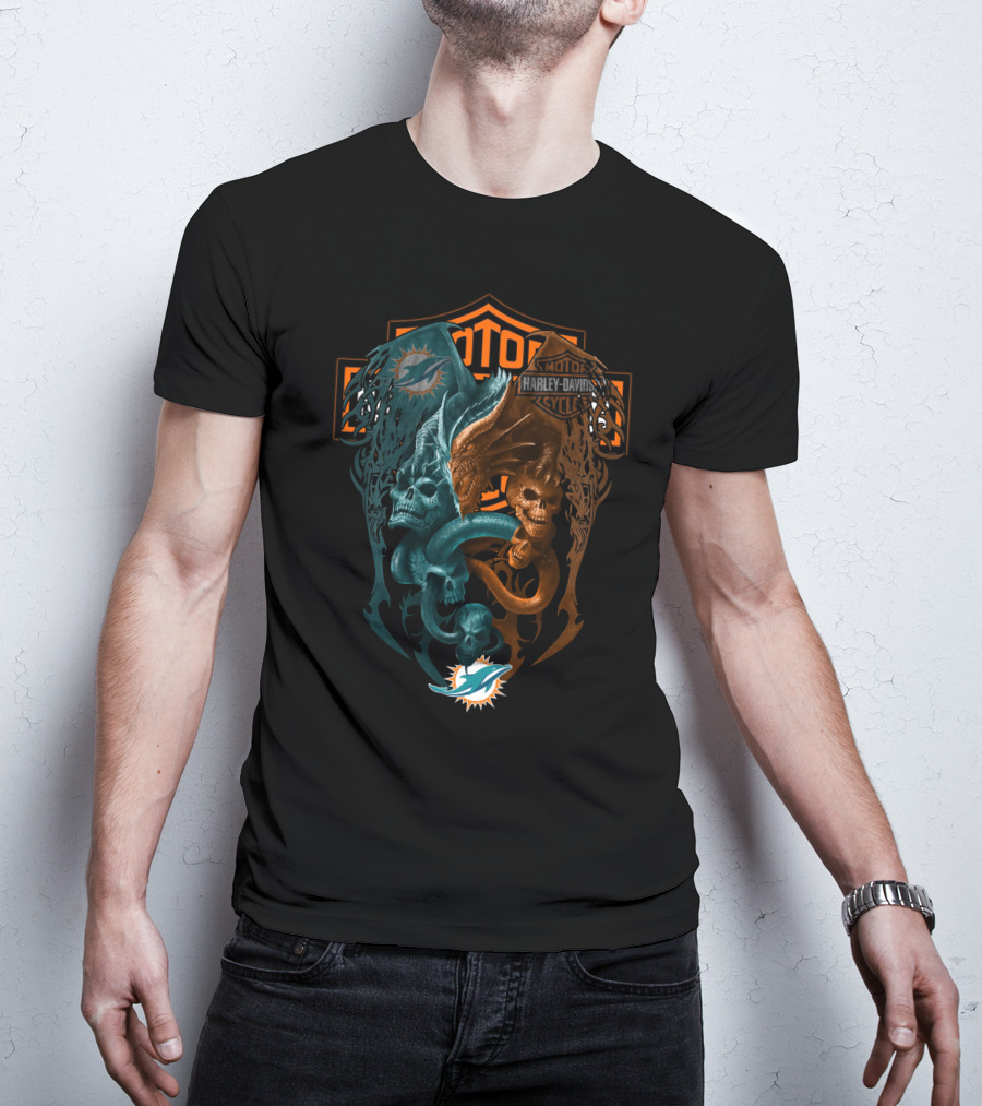 Miami Dolphins Harley Davidson Nfl Skull T-Shirt