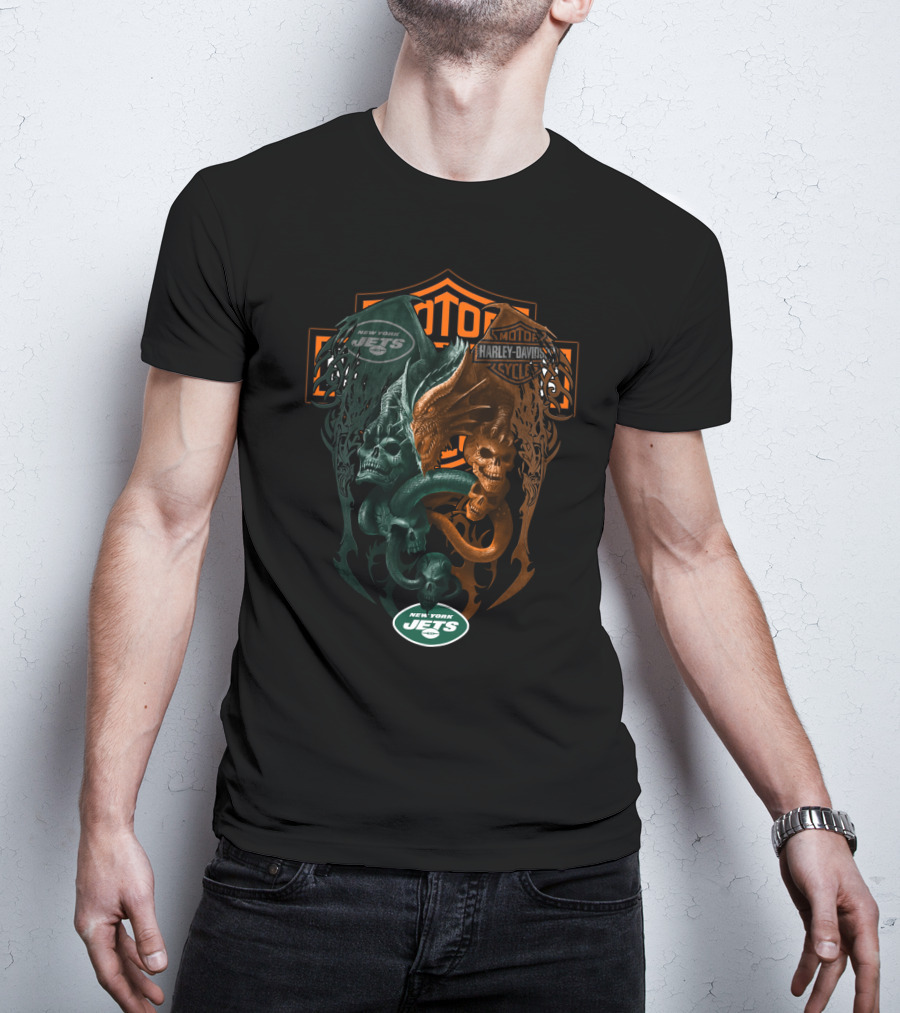 New York Jets Nfl Harley Davidson Skull Serpent T-Shirt