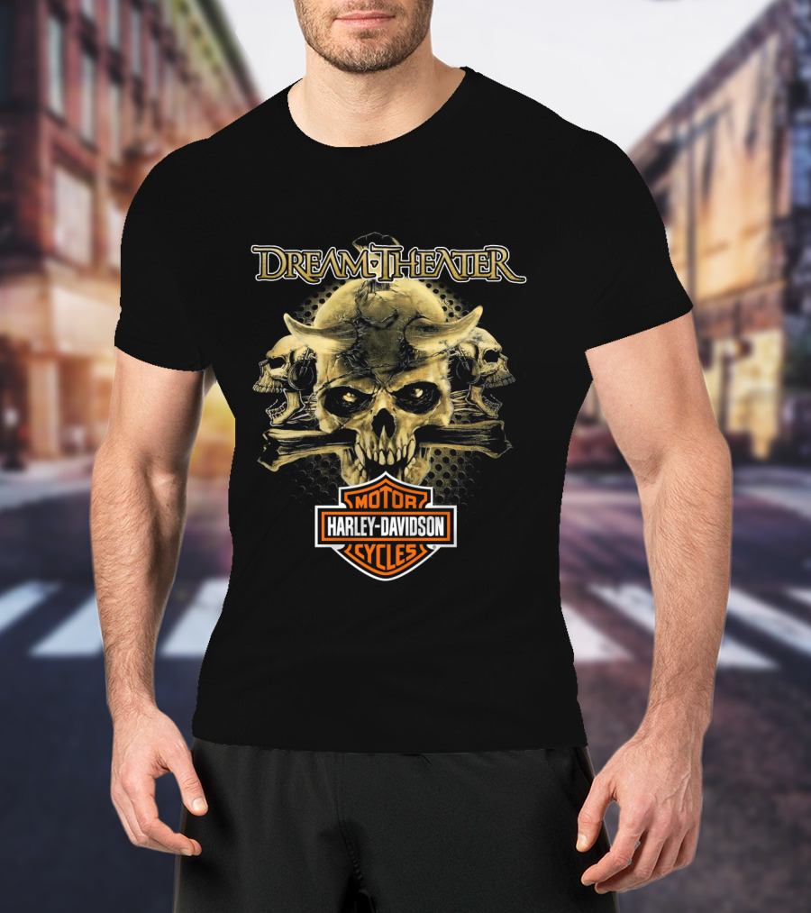 Dream Theater Harley Davidson Motorcycles Skull T-Shirt