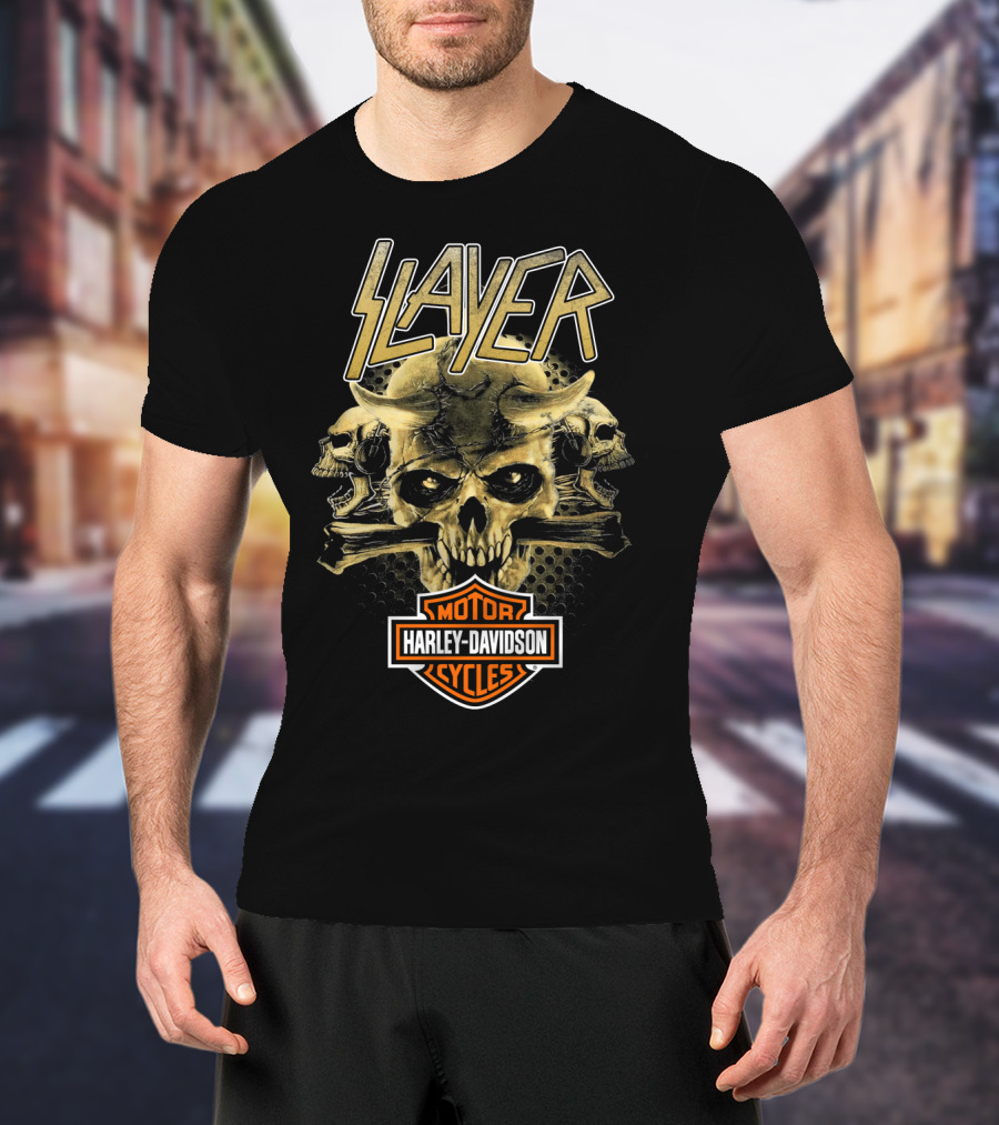 Slayer Harley Davidson Motor Cycles Skull T-Shirt