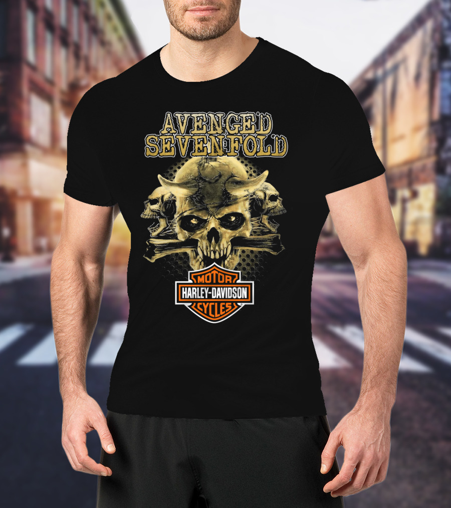 Avenged Sevenfold Harley Davidson Motor Cycles Skull T-Shirt