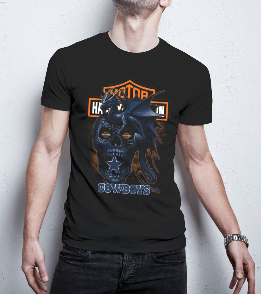 Dallas Cowboys Harley Davidson Skull Dragon Cowboys T-Shirt