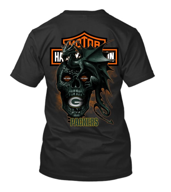 Green Bay Packers Harley Davidson Dragon Skull T-Shirt