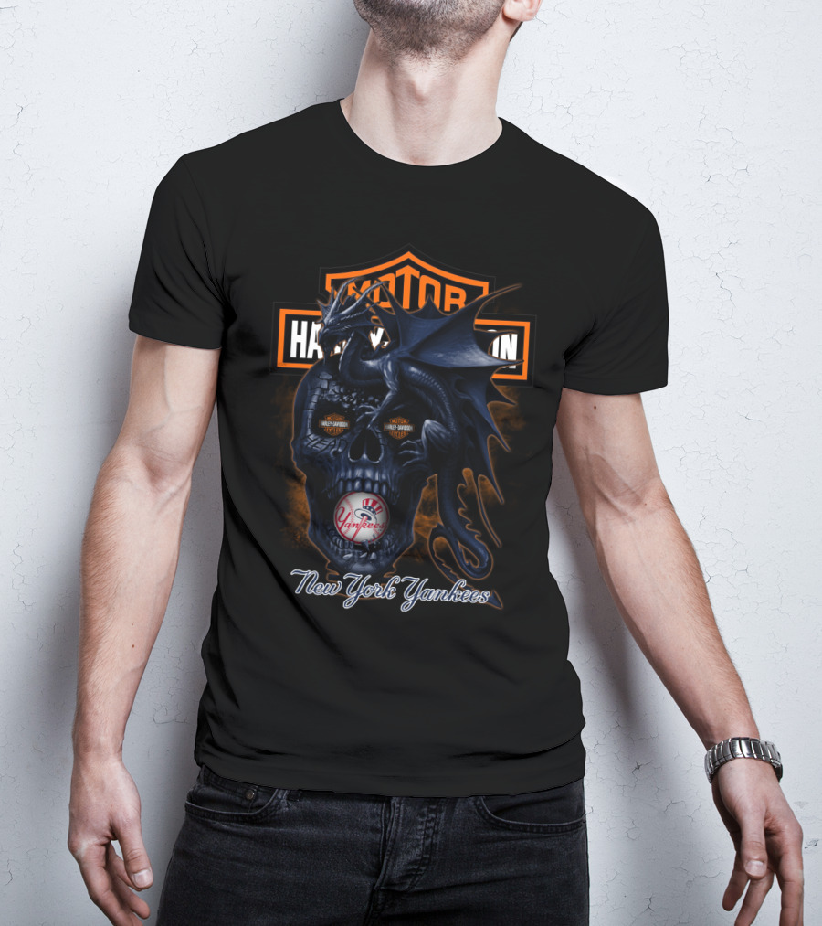Motor Harley Davidson Cycles New York Yankees Dragon Skull T-Shirt
