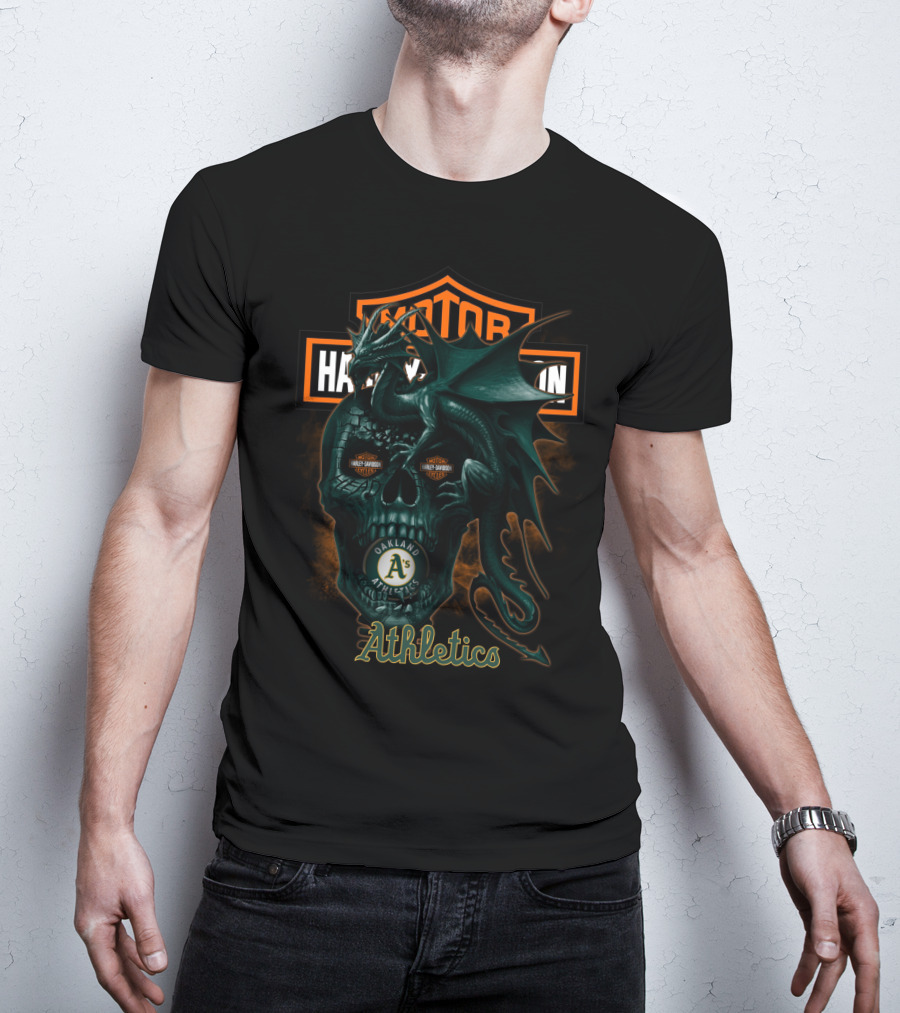 Oakland Athletics Harley Davidson Dragon Skull T-Shirt