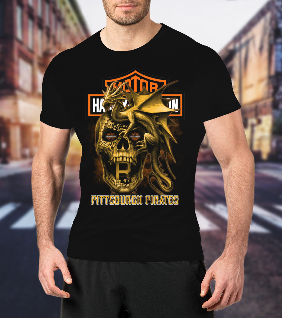 Pittsburgh Pirates Motorcycle Skull Dragon T-Shirt