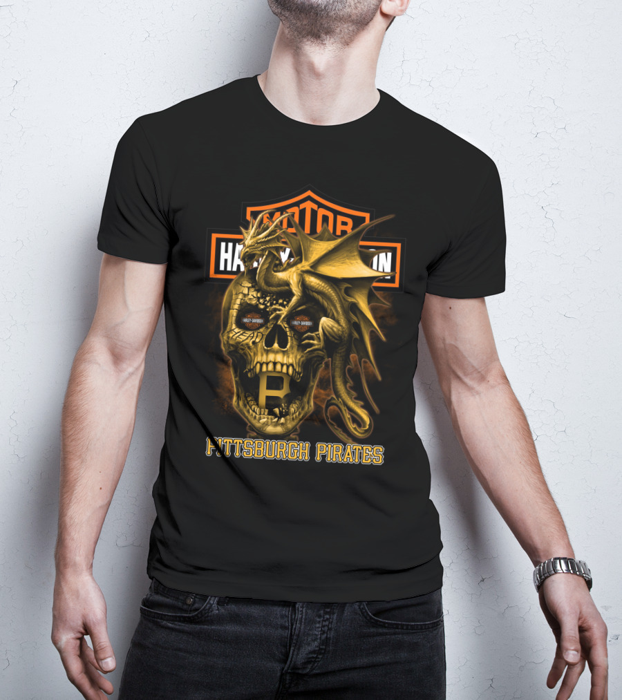 Pittsburgh Pirates Motorcycle Skull Dragon T-Shirt