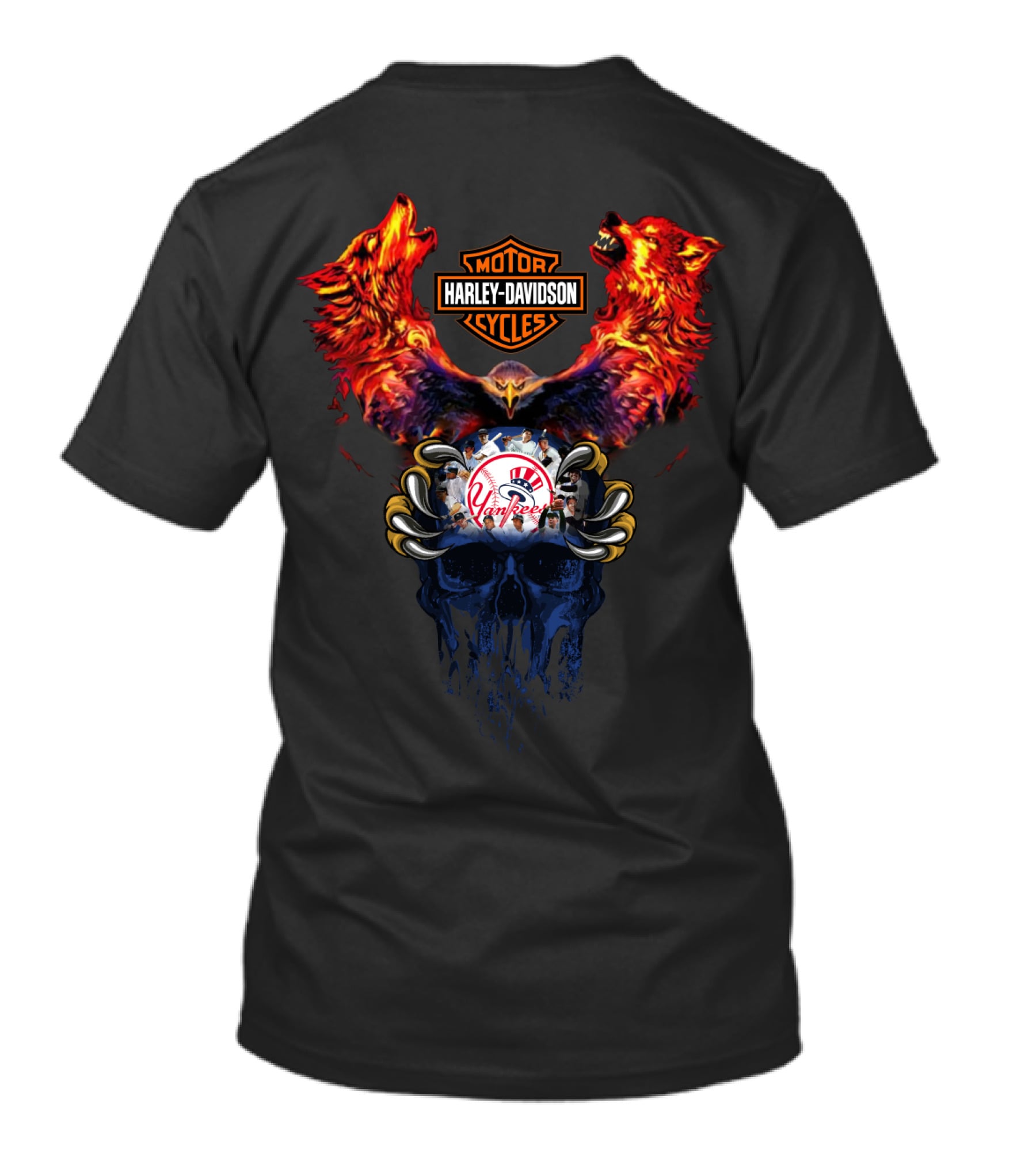 Harley Davidson Motorcycles Ny Yankees Mlb Wolf Skull T-Shirt