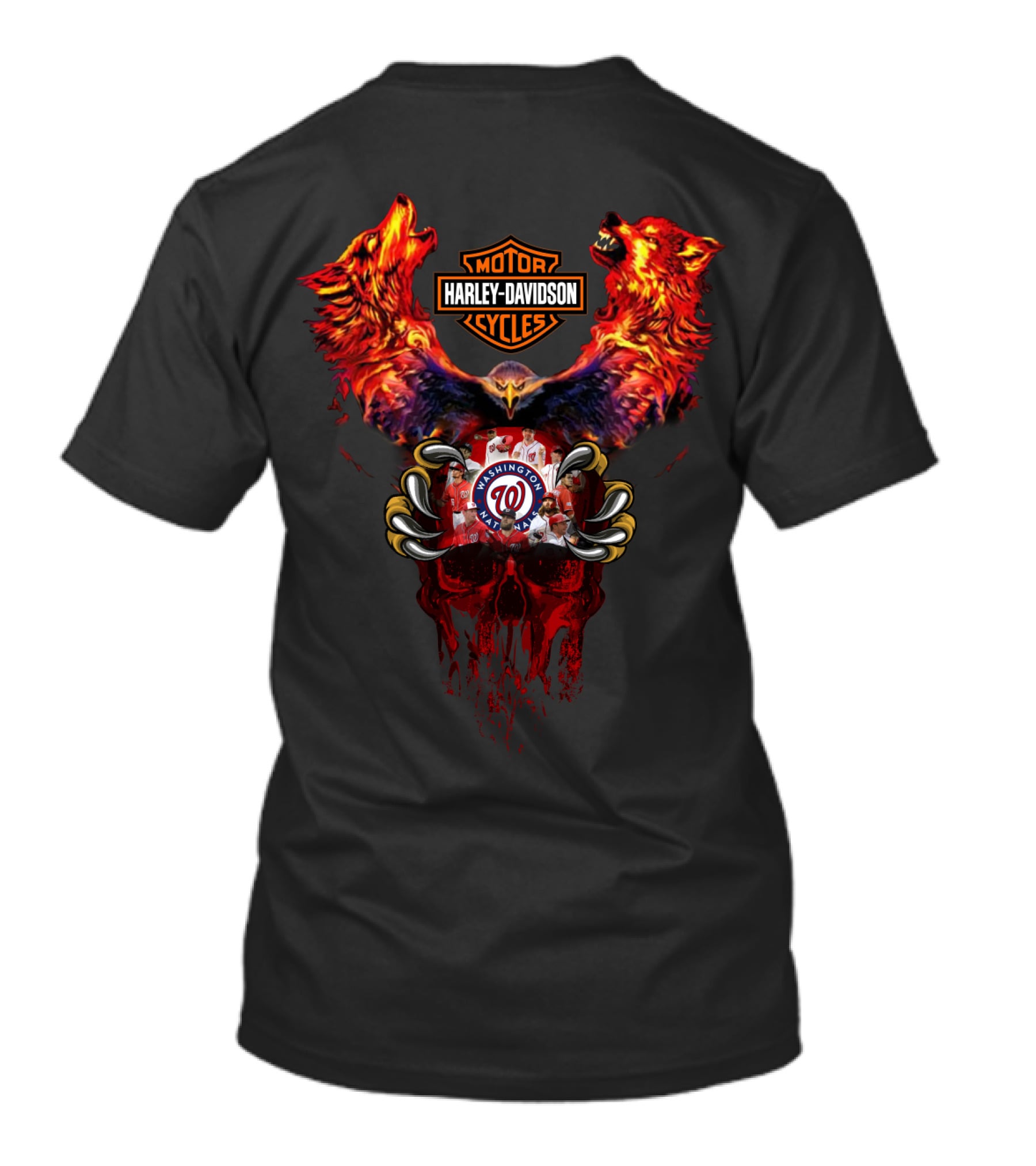 Harley Davidson Motor Cycles Washington Nationals Wolves And Skull T-Shirt