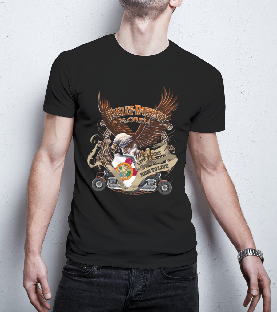 Harley Davidson Florida Live To Ride Eagle And Motorcycle Seal T-Shirt