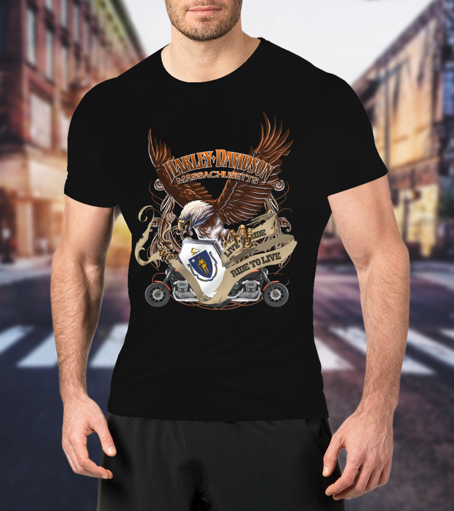 Harley Davidson Massachusetts Live To Ride Eagle And Motorcycle T-Shirt