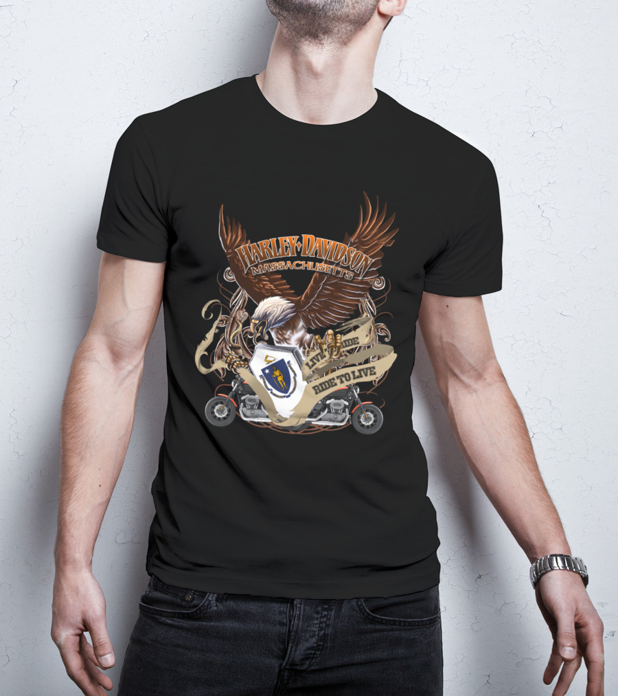 Harley Davidson Massachusetts Live To Ride Eagle And Motorcycle T-Shirt