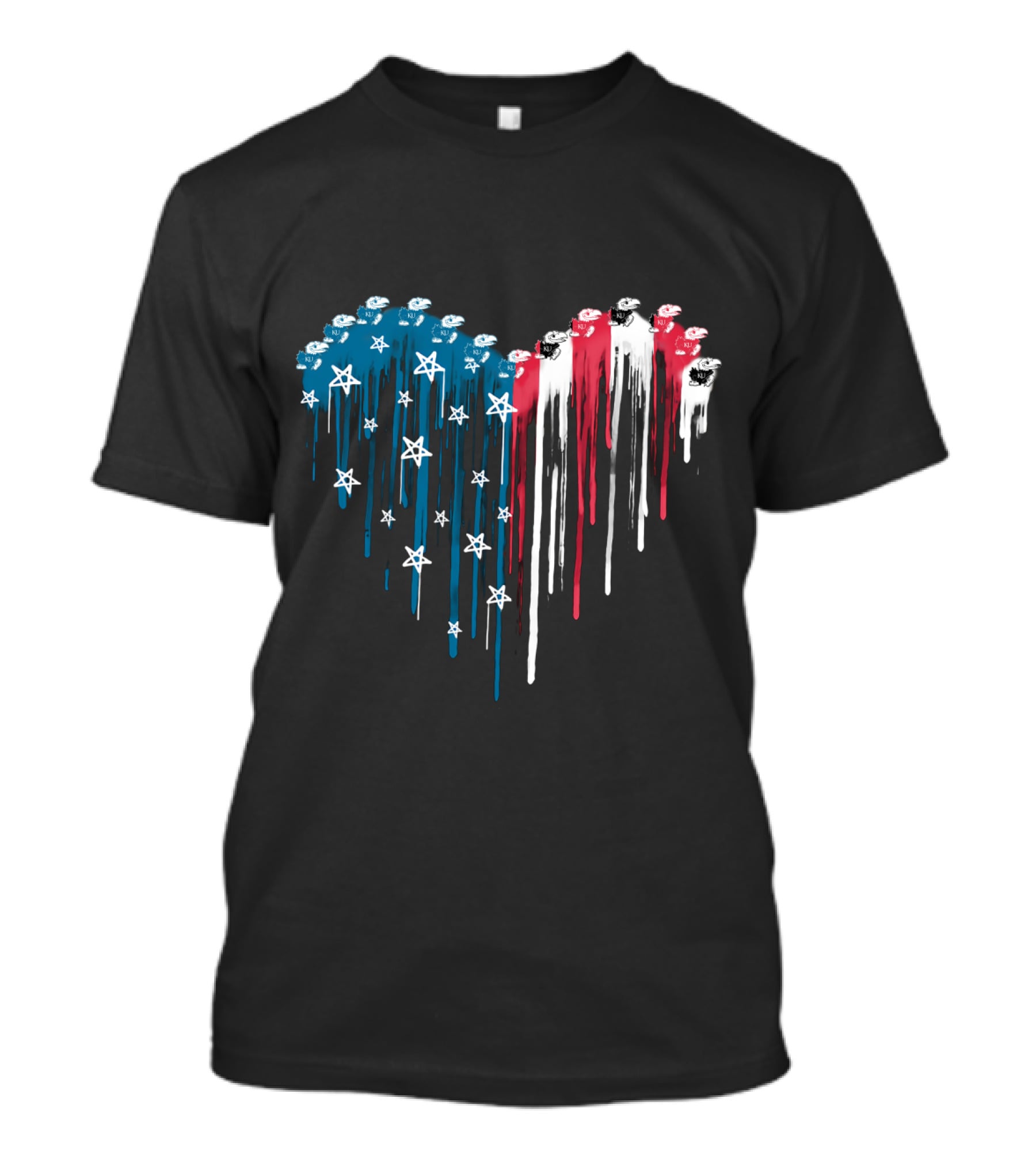 Kansas Jayhawks Heart Drip Stars And Stripes T-Shirt