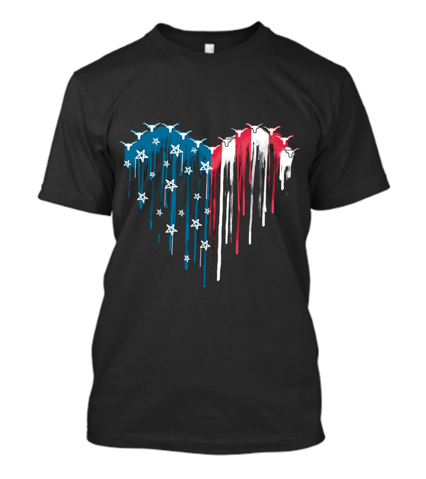 Texas Longhorns Dripping American Flag Heart T-Shirt