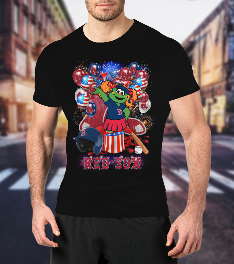 Boston Red Sox Patriotic Mascot Celebration Baseball Balloons Fireworks T-Shirt
