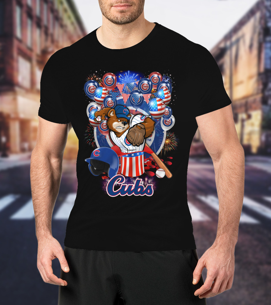 Mlb Chicago Cubs Fireworks Bear And Baseball Celebration T-Shirt