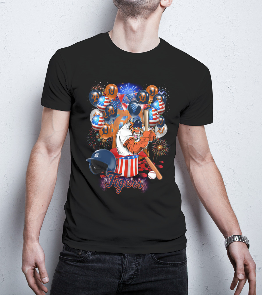 Mlb Detroit Tigers Patriotic Celebration Baseball Fireworks T-Shirt